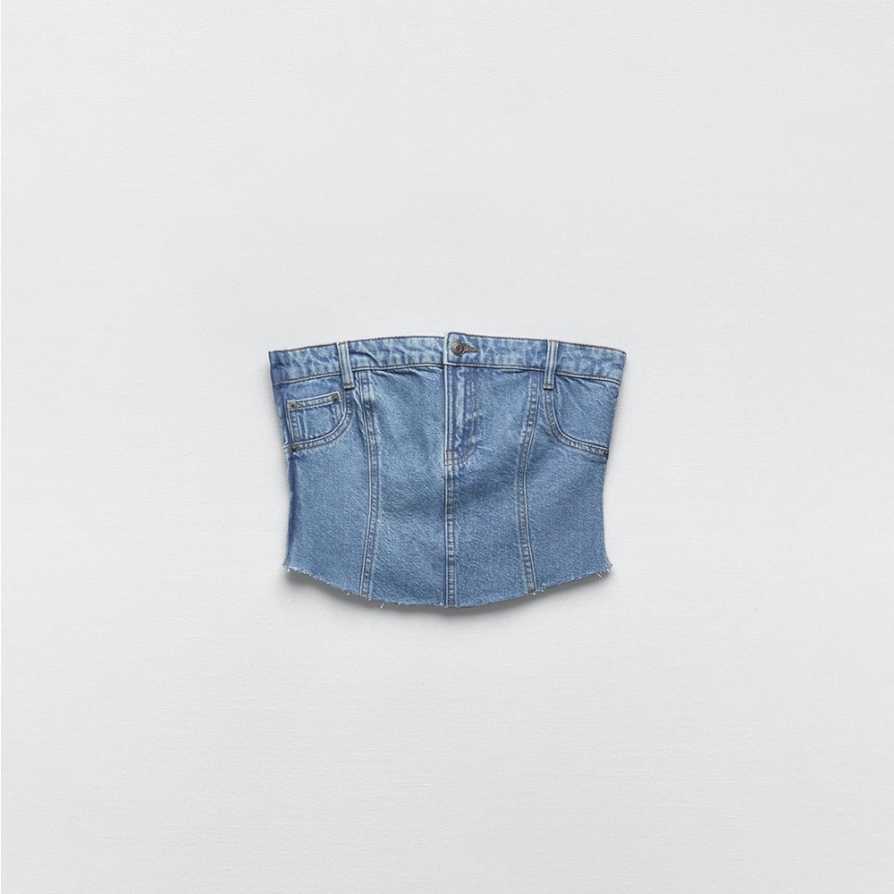 ZARA Bustier Denim Top Size Medium